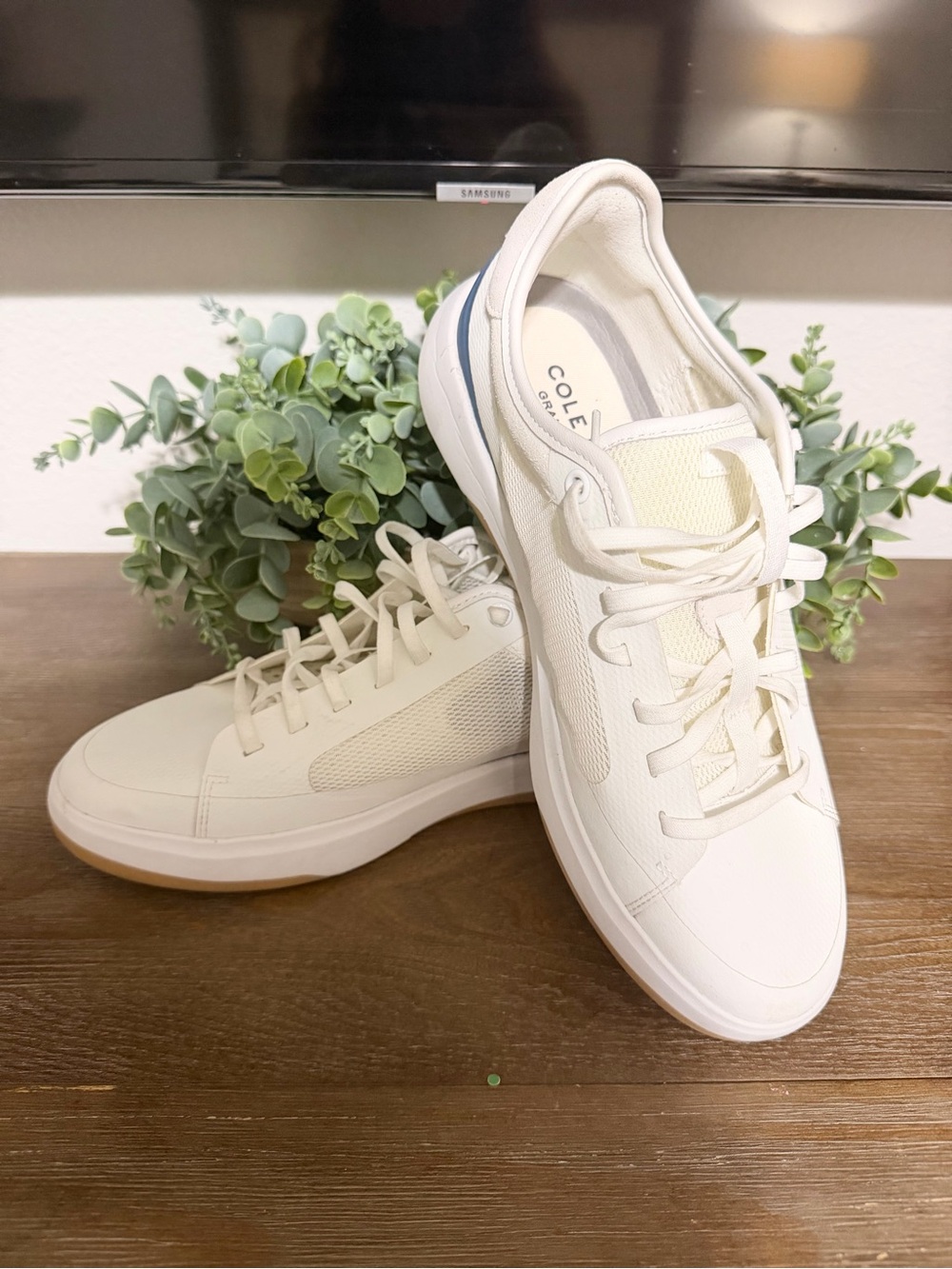 Cole Haan Cream and White Leather Lace-Up Sneakers